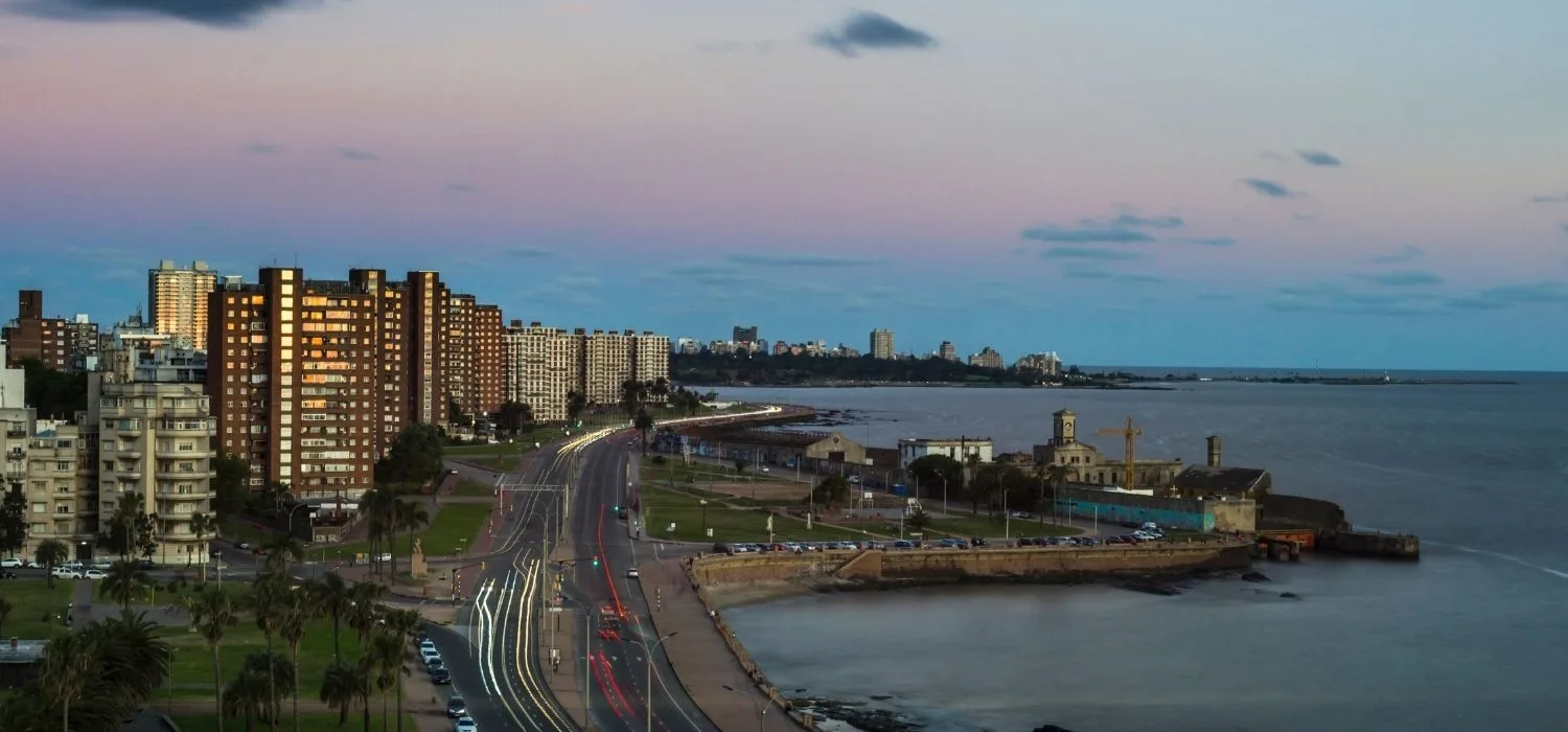 High-angle view of the coast of Montevideo, the economic centre and capital of Uruguay