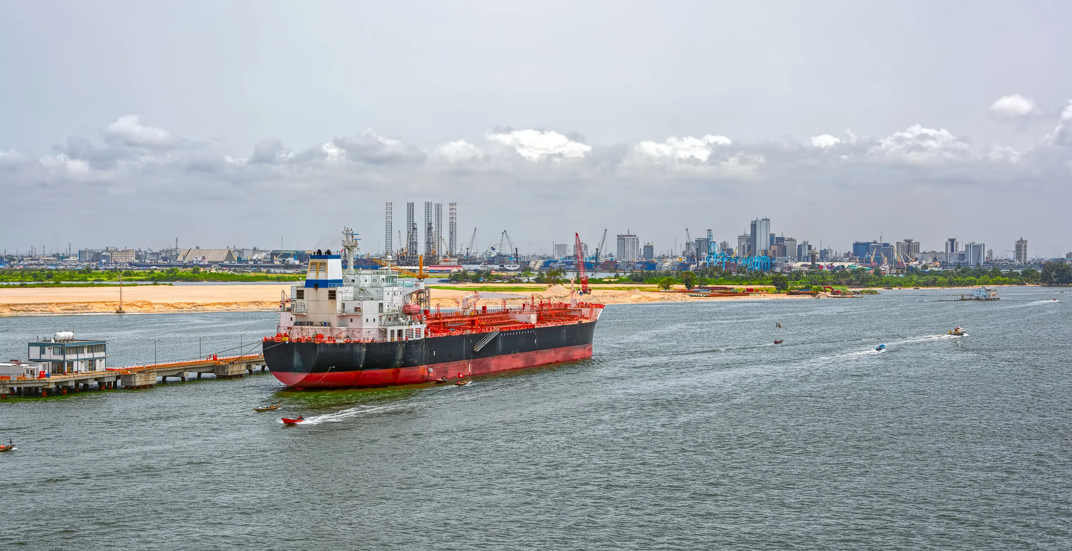 Picture of tanker entering the habour in Lagos, Nigeria. Showing the industrial capacity of the oil rich nation.