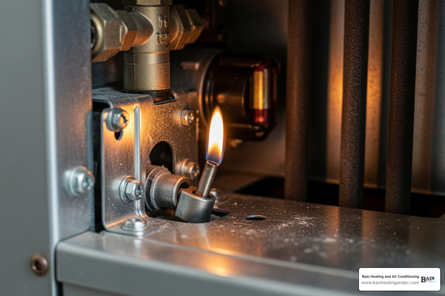 Infographic showing 7 signs your furnace needs repair: unusual noises like banging or grinding, strange burning or gas smells, rooms not heating evenly, furnace cycling on and off frequently, sudden spike in utility bills, increased dust or poor air quality, and yellow or flickering pilot light - best furnace repair in heflin, al