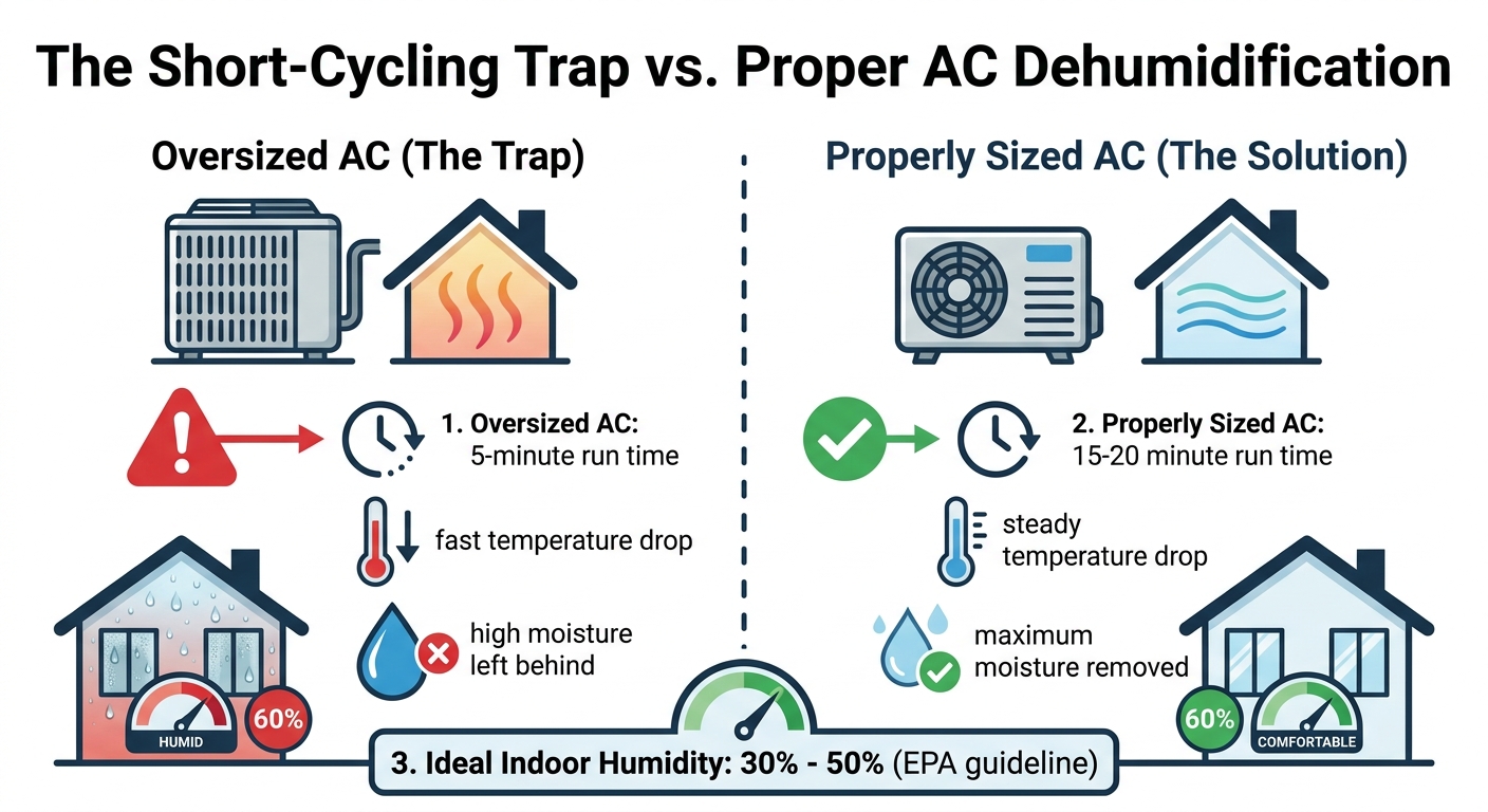 The Short-Cycling Trap vs. Proper AC Dehumidification