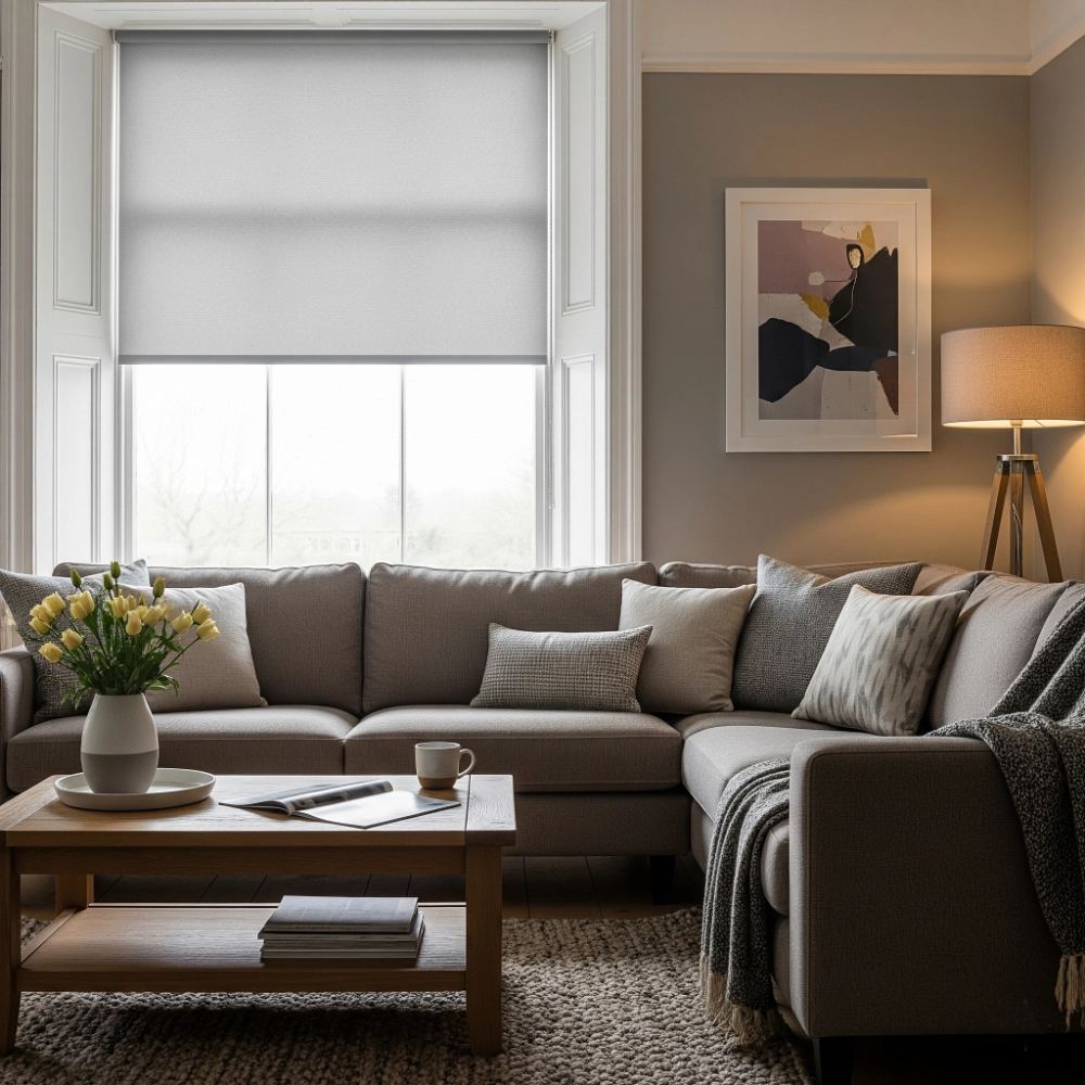 Lounge room with light coming in through the window. 