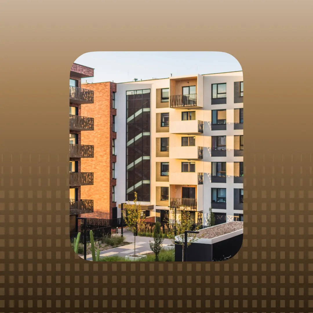 Modern multifamily apartment building showcasing infrastructure for connected living and access control systems