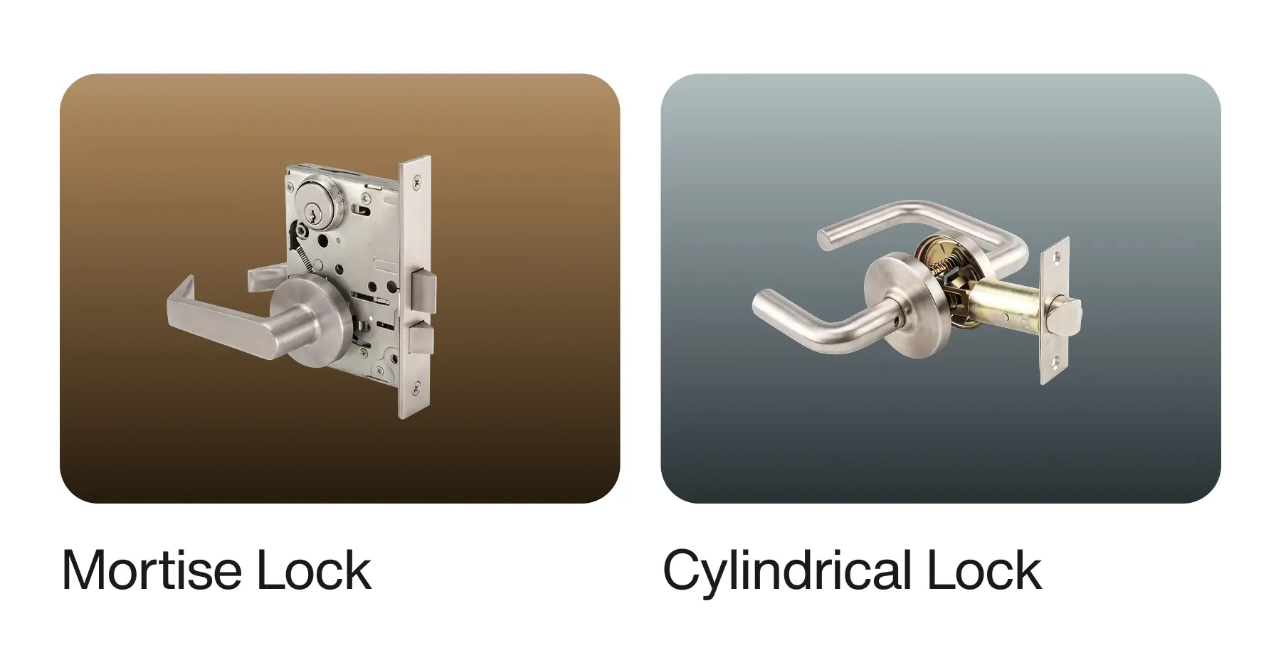 Comparison of mortise lock and cylindrical lock hardware showing structural differences for apartment door security and access control systems
