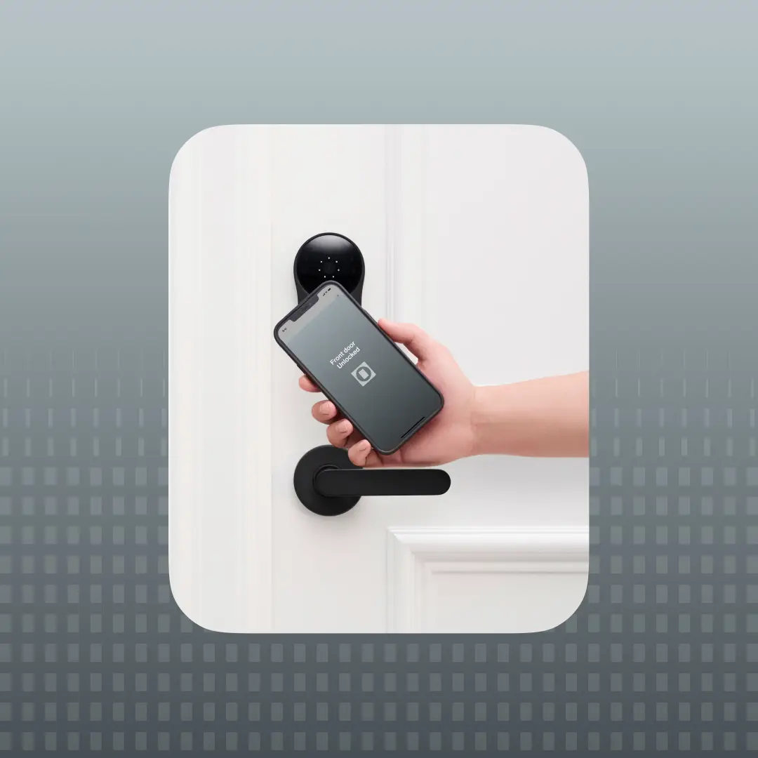 Resident using the DOOR mobile app and smart lock for secure multifamily access control and keyless entry