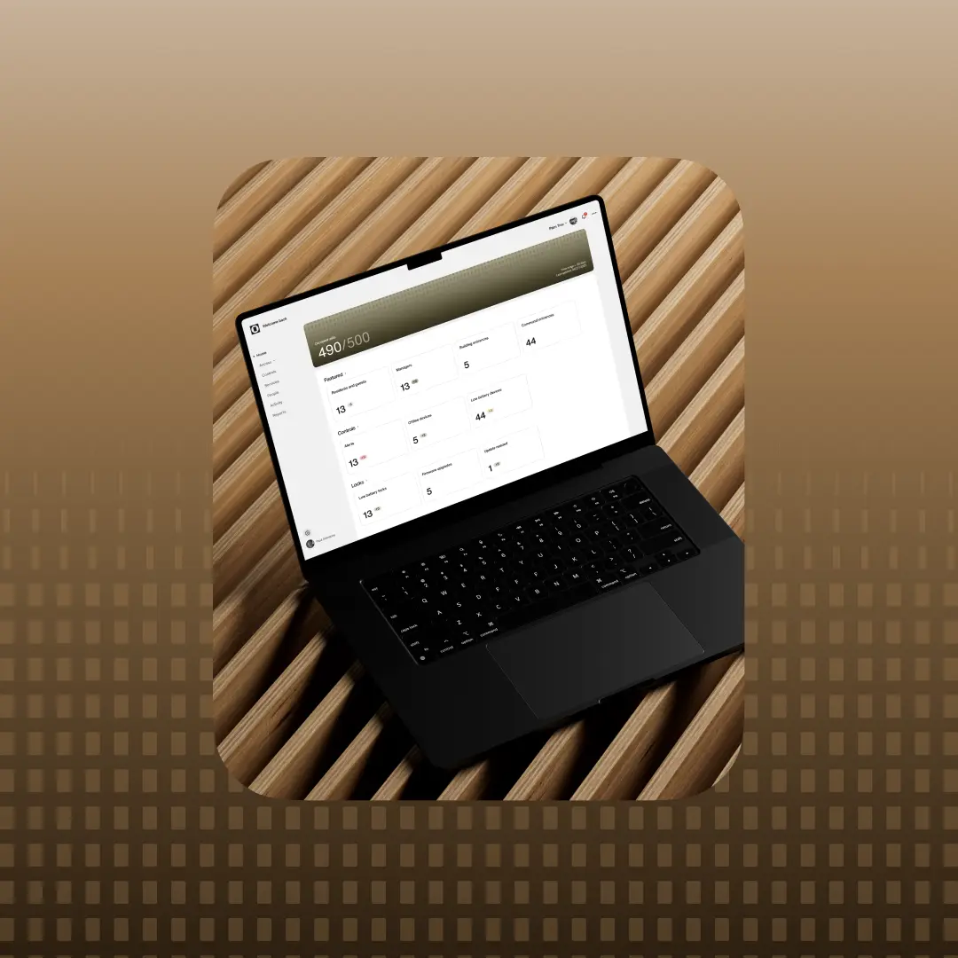 Property management software dashboard displaying multifamily building operations, access control analytics, and portfolio management data