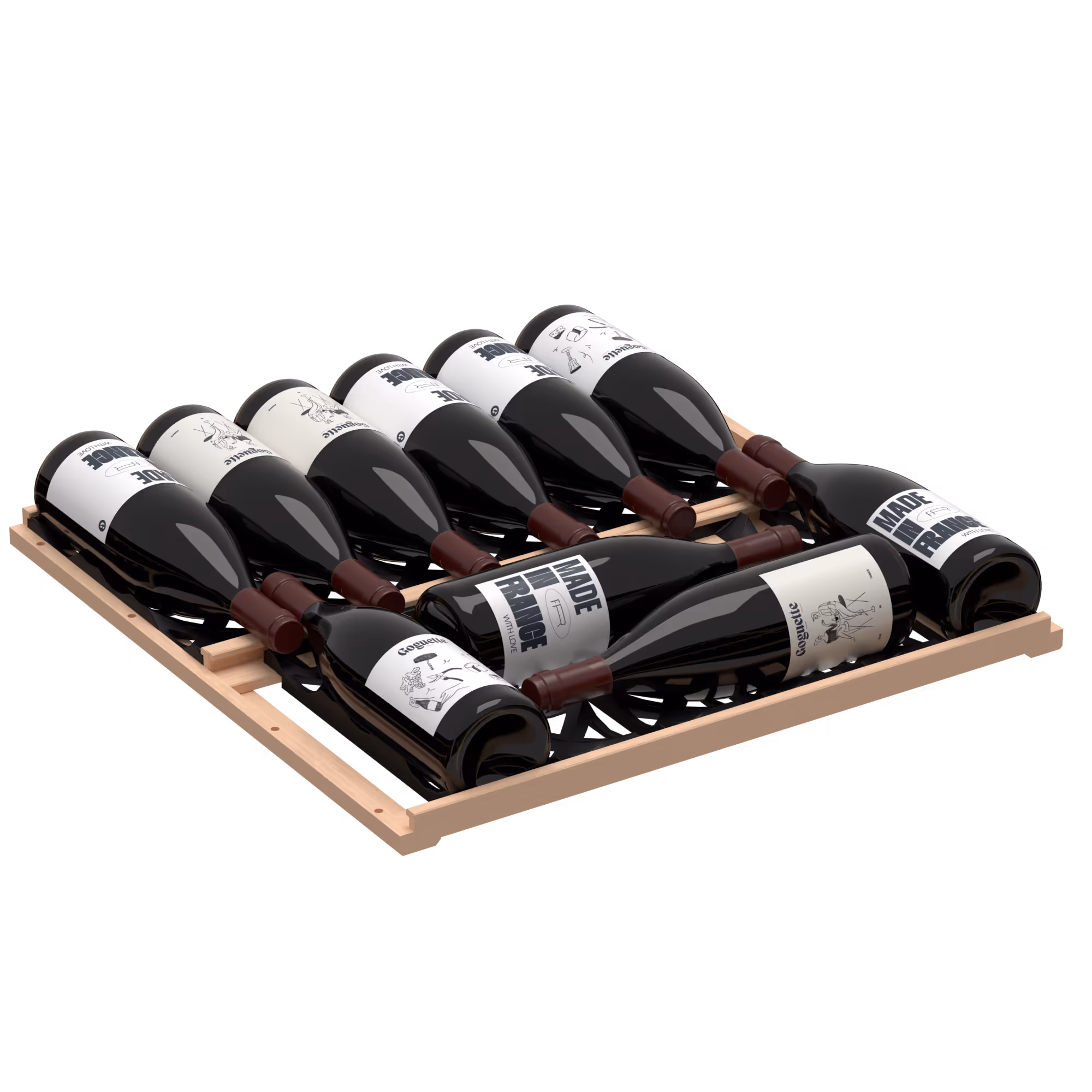 Luxury Goguette wine shelving system showcasing bottles with elegance and precision craftsmanship.