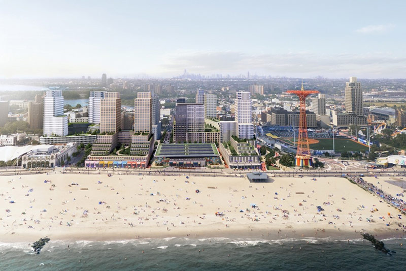 Rendering of Coney Island West, including development of Parcel A housing and Abe Stark Center renovations. Credit: ONE Architecture and Urbanism
