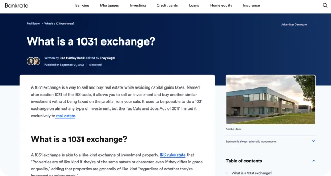 Bankrate article screenshot