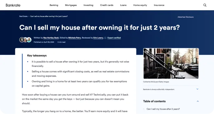 Bankrate article screenshot