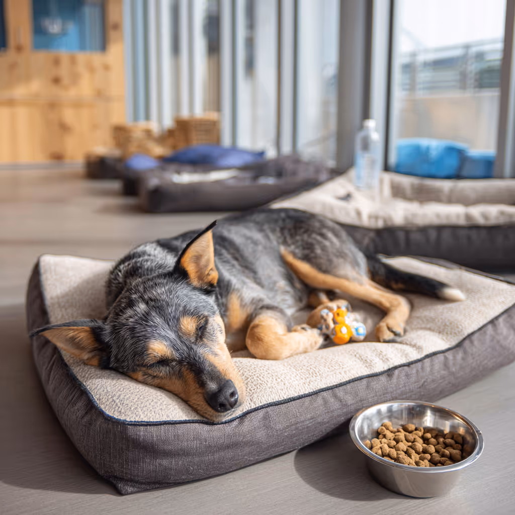 Dog sleeping on bed