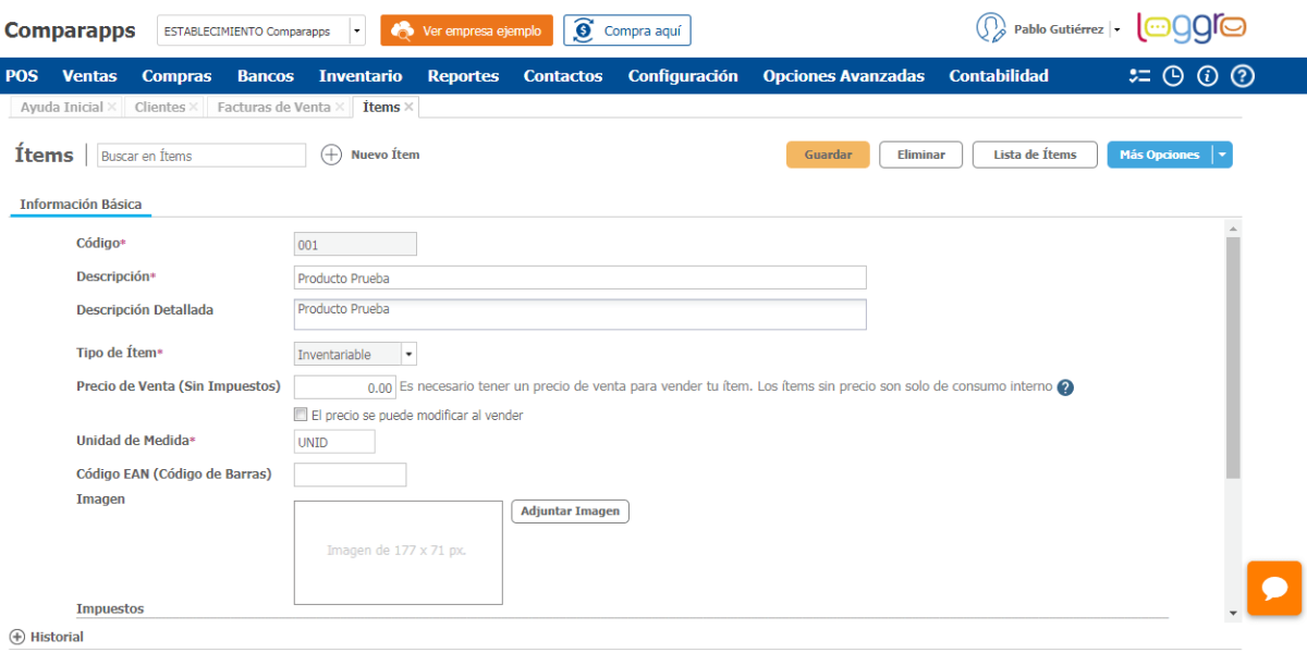 Interfaz de Loggro