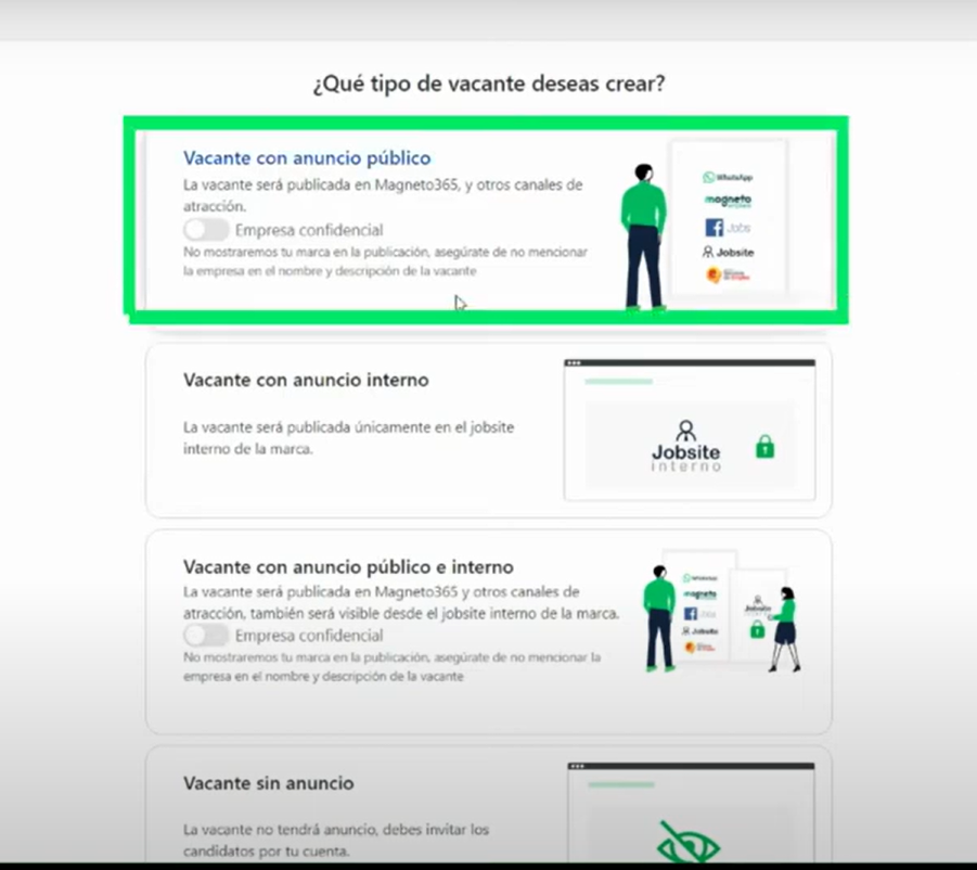 Tipos de vacantes que puedes crear en Magneto