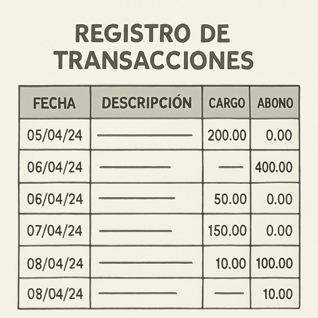 Ejemplo registro de transacciones o cuaderno de contabilidad