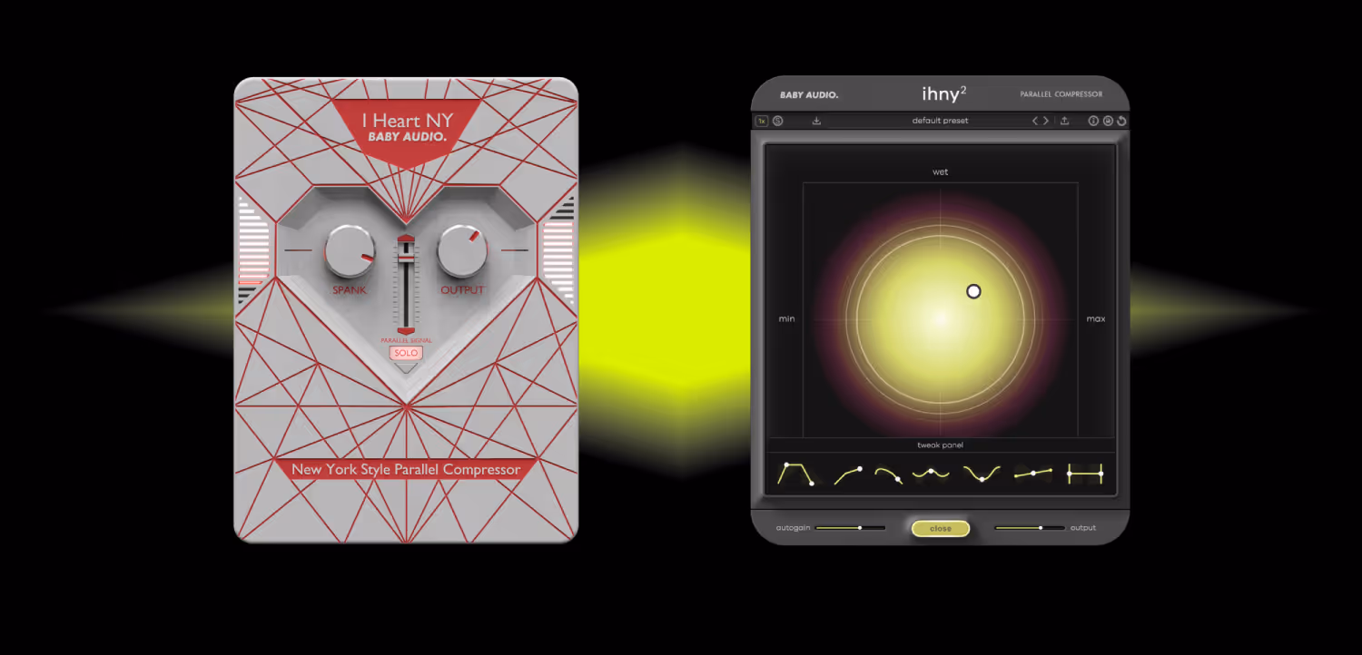 The GUIs of the original I Heart NY plugin and its successor IHNY-2