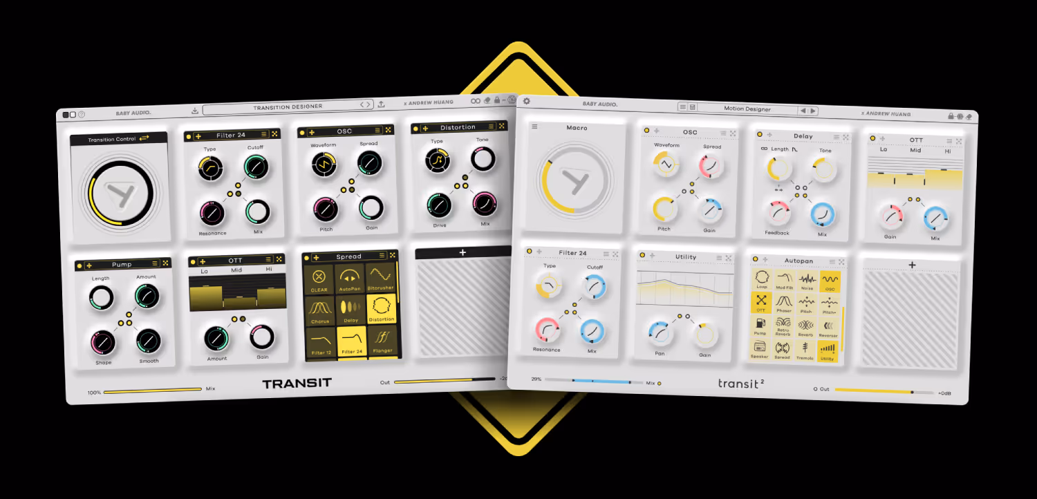 GUIs of Transit 1 and Transit 2 by Baby Audio