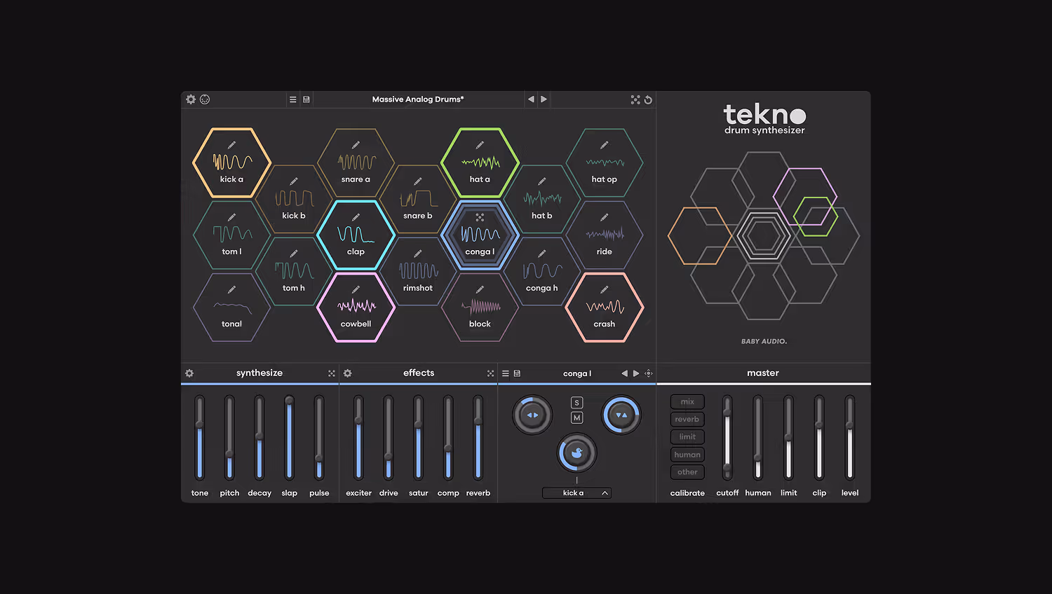 Tekno by Baby Audio plugin UI on a black background
