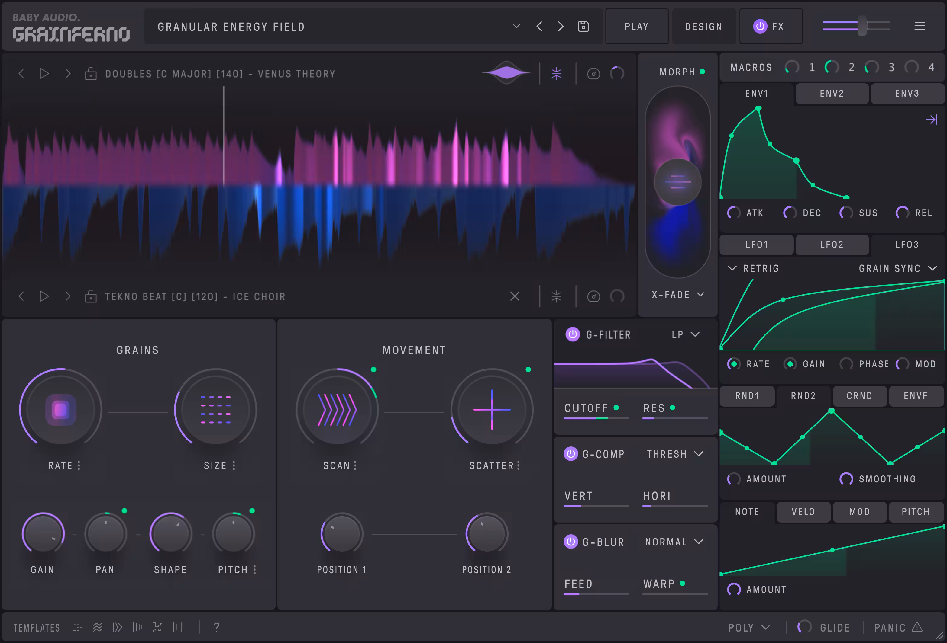 Grainferno granular synth by Baby Audio main UI cutout