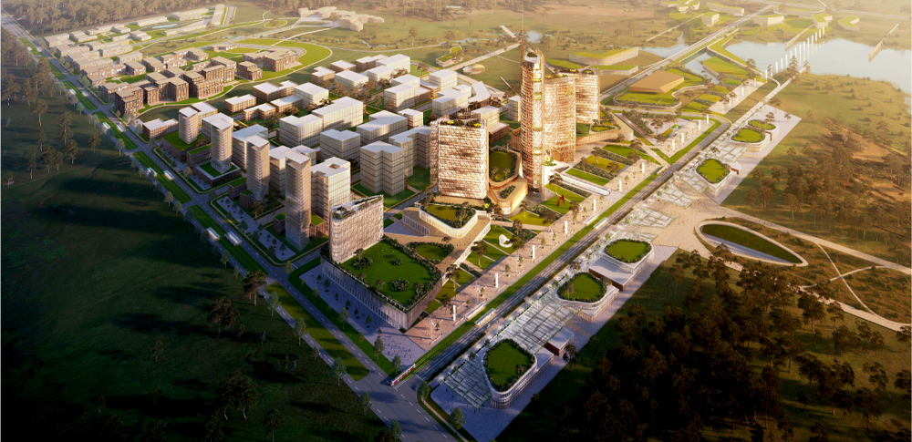 CGI of Bradfield City Centre near Western Sydney Airport, 15 minutes from Gurner Grove Estate in Austral, NSW