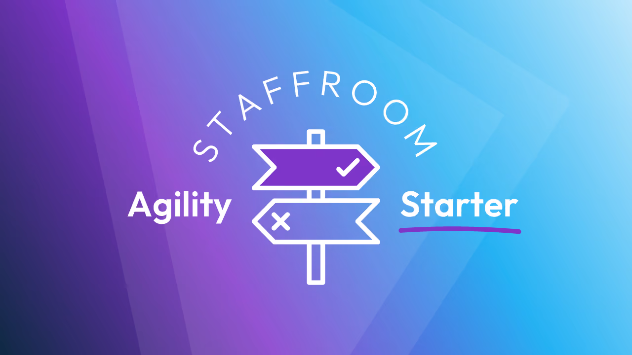 Two directional signs with check and cross marks between the words Agility and Sprint on purple-blue background.