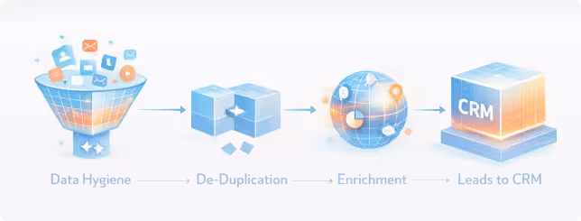 B2B lead data hygiene, deduplication, and CRM enrichment for demand generation programs