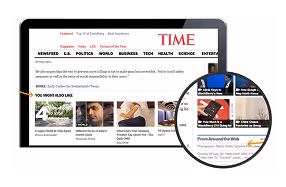 Screenshot of Time magazine homepage with news, politics, world, business, and tech sections.