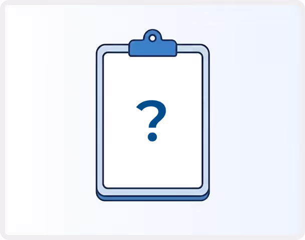 Clipboard with a large blue question mark on the blank white paper.
