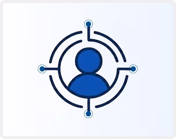 Blue person icon centered in a target-like circular design on a light background.