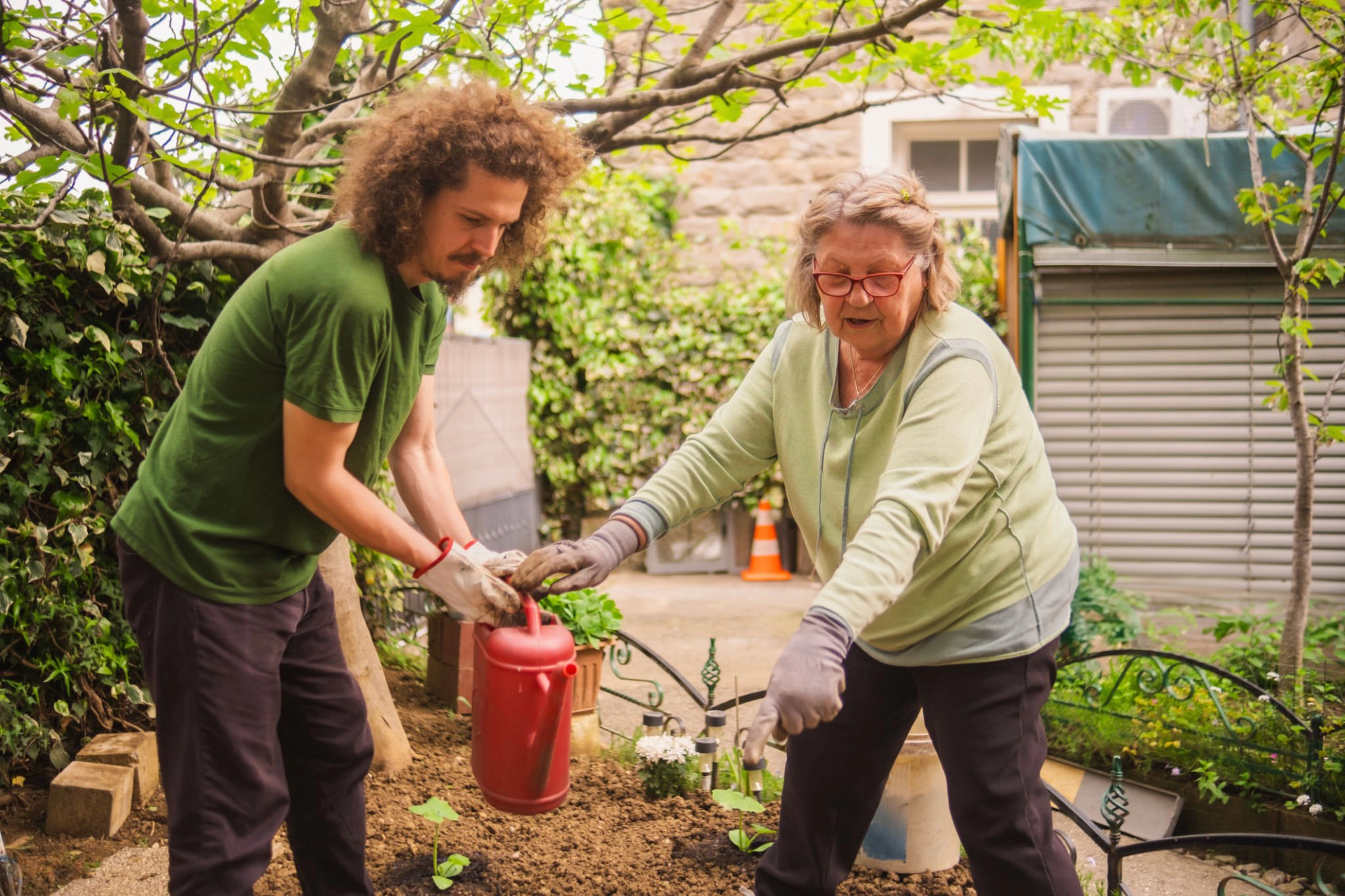 image of a customer admiring garden work