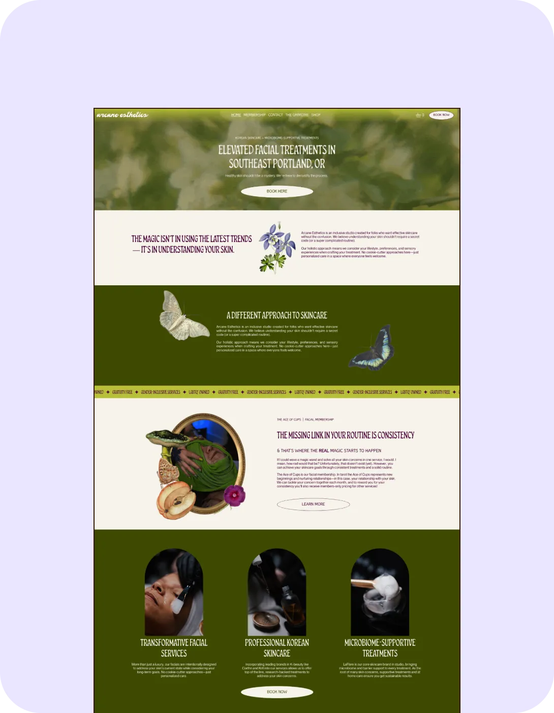 Mockup of a custom website on a pale purple background
