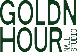 Custom logo for a nail studio with deep green, sans-serif text stacked.