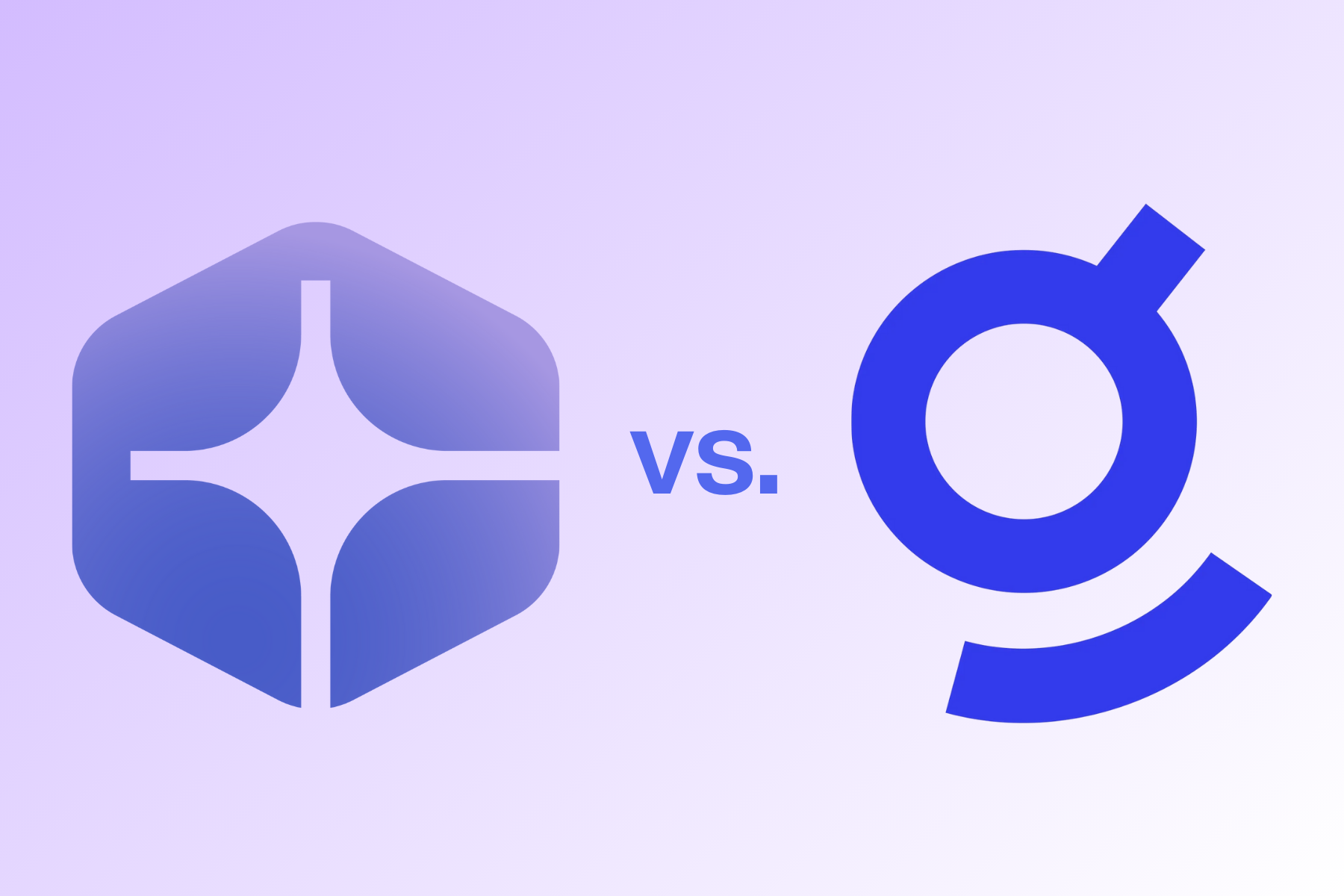 Comparison image featuring two logos: a purple geometric shape on the left and a blue circular design on the right, separated by 'vs.' text.