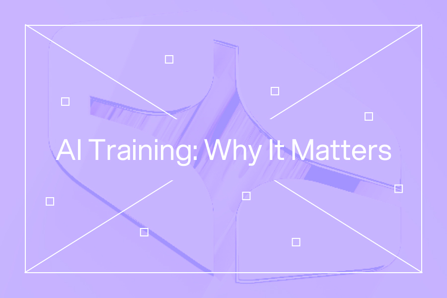 AI-themed graphic with abstract geometric shapes and the text “AI Training: Why It Matters” centered on a purple background.