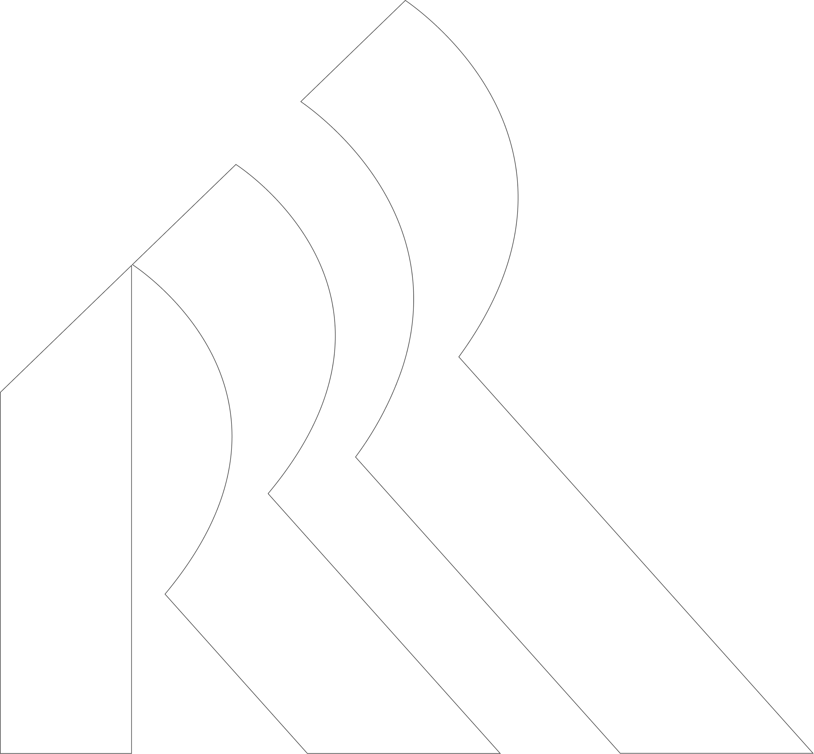 Abstract geometric logo with overlapping angular shapes forming a stylized letter R.