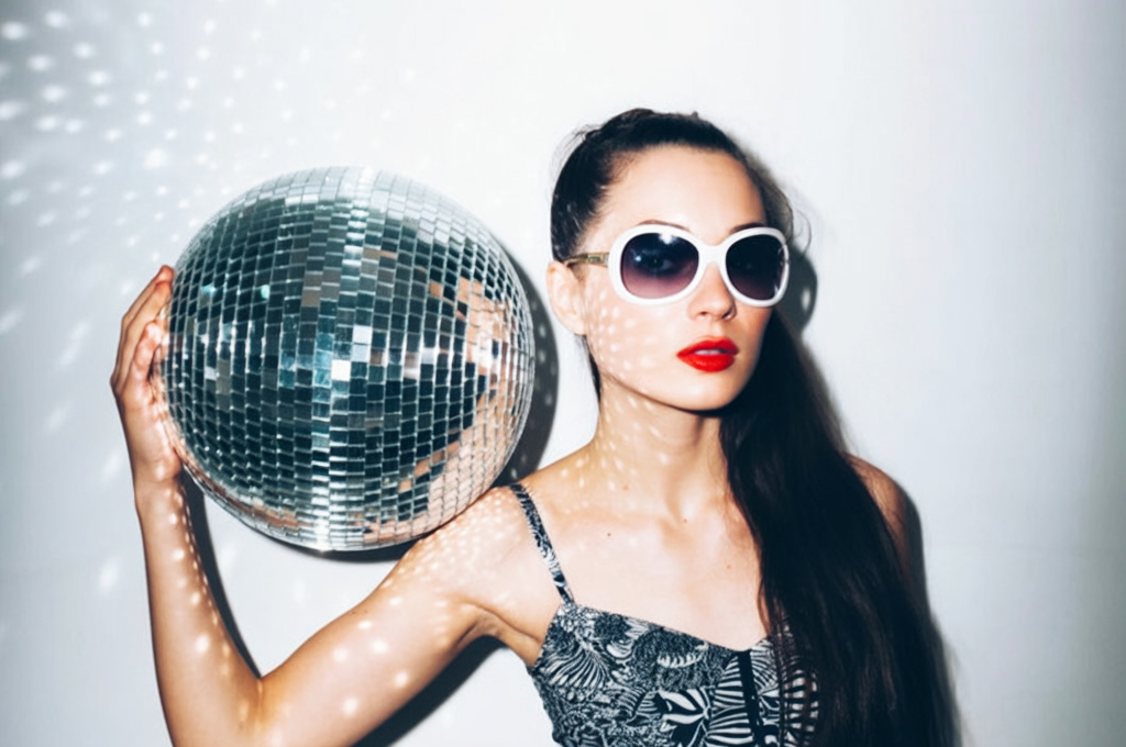 Zueri Booth Girl holding disco ball