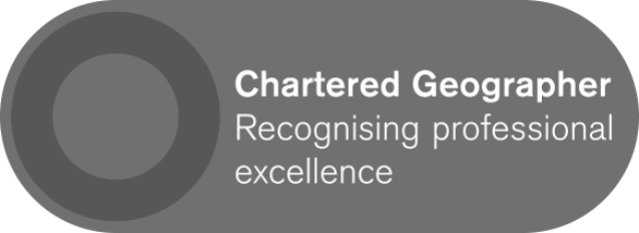 The Chartered Geographer logo, which reads 'Chartered Geographer. Recognising professional excellence'.