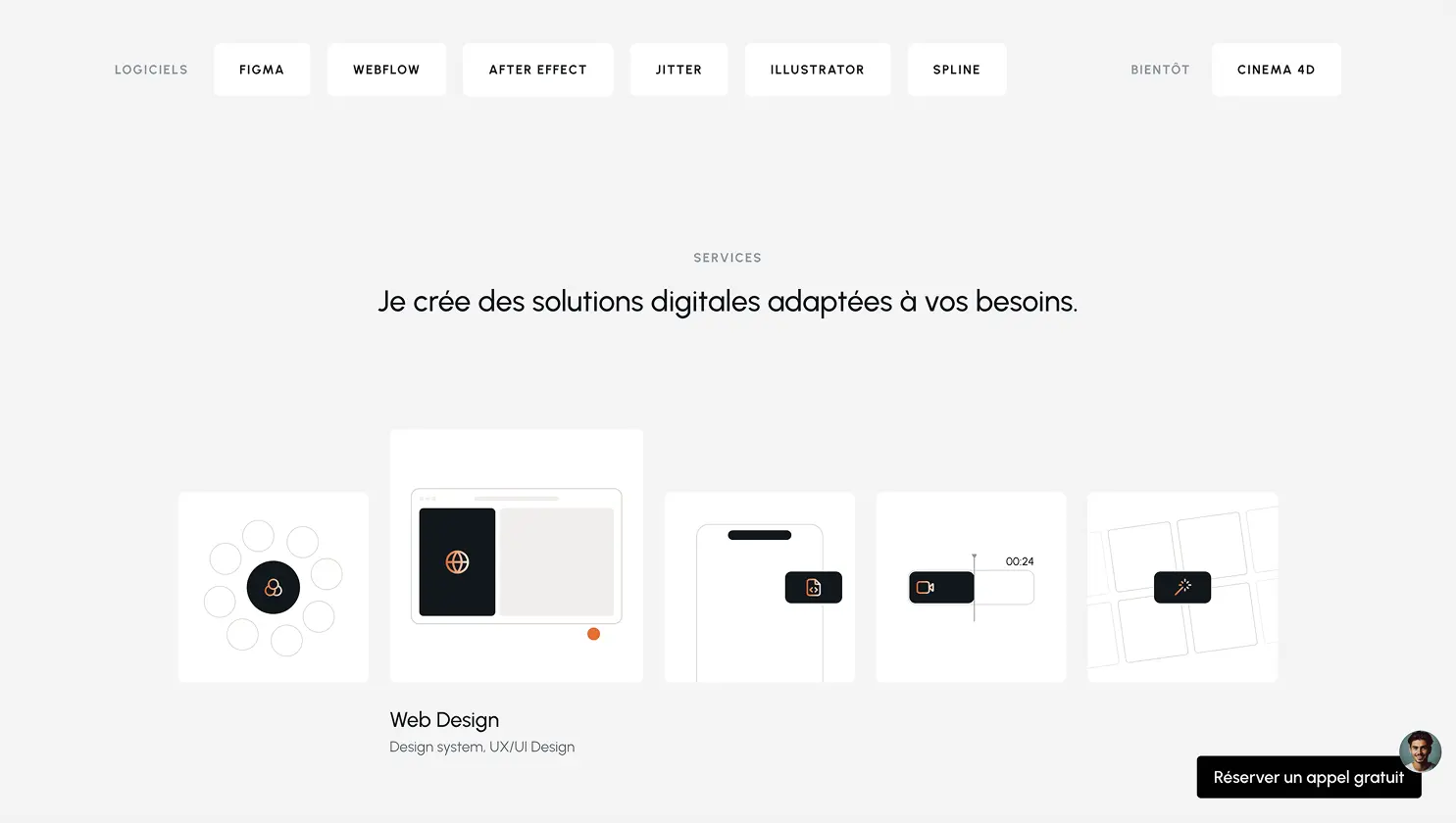 Section "Services" du portfolio de Toni D’Eramo – développement Webflow par Alissa Honoré