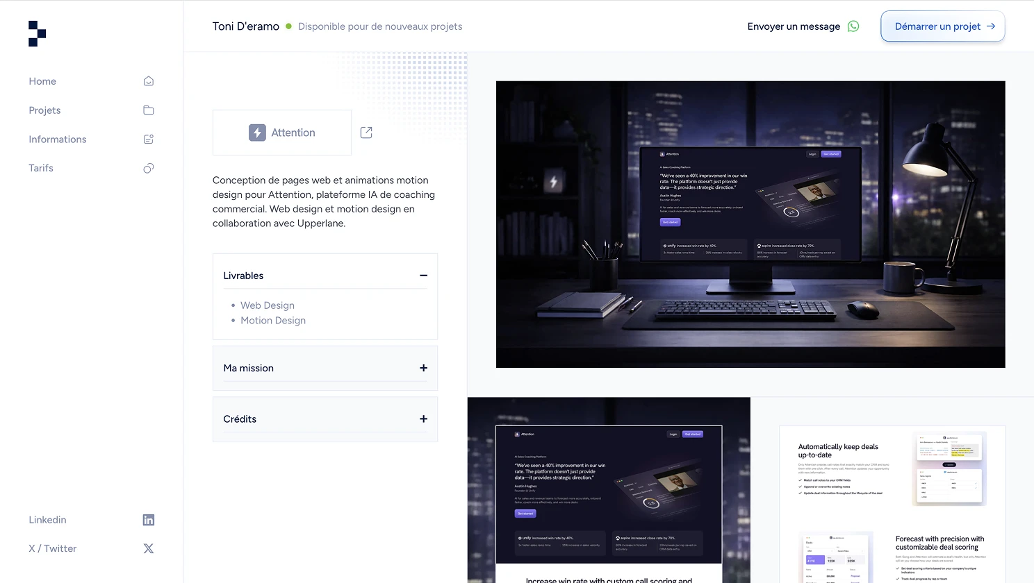 Page projet du portfolio de Toni D'Eramo Brand & Web designer 

