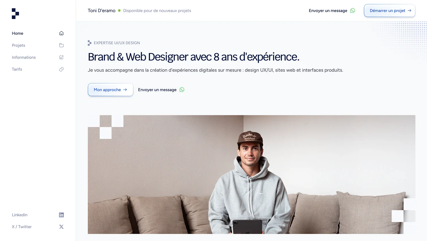 Homepage du portfolio de Toni D'Eramo Brand & Web designer 