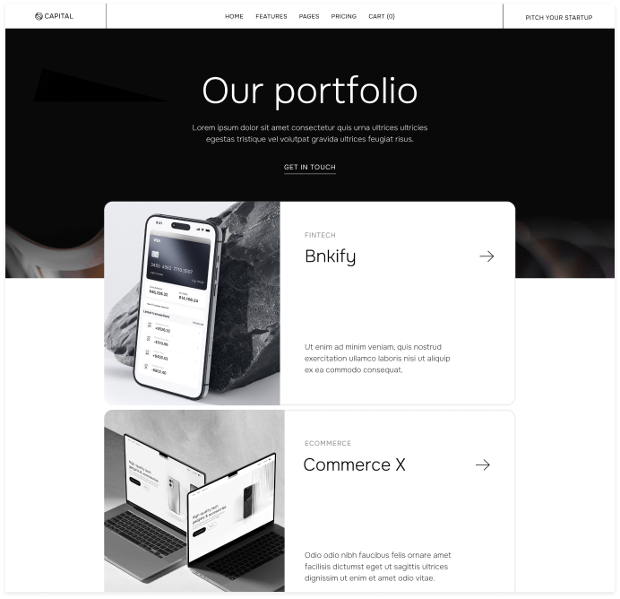 Capital - Portfolio V3 Page - Venture Capital Webflow Template | Brix Templates