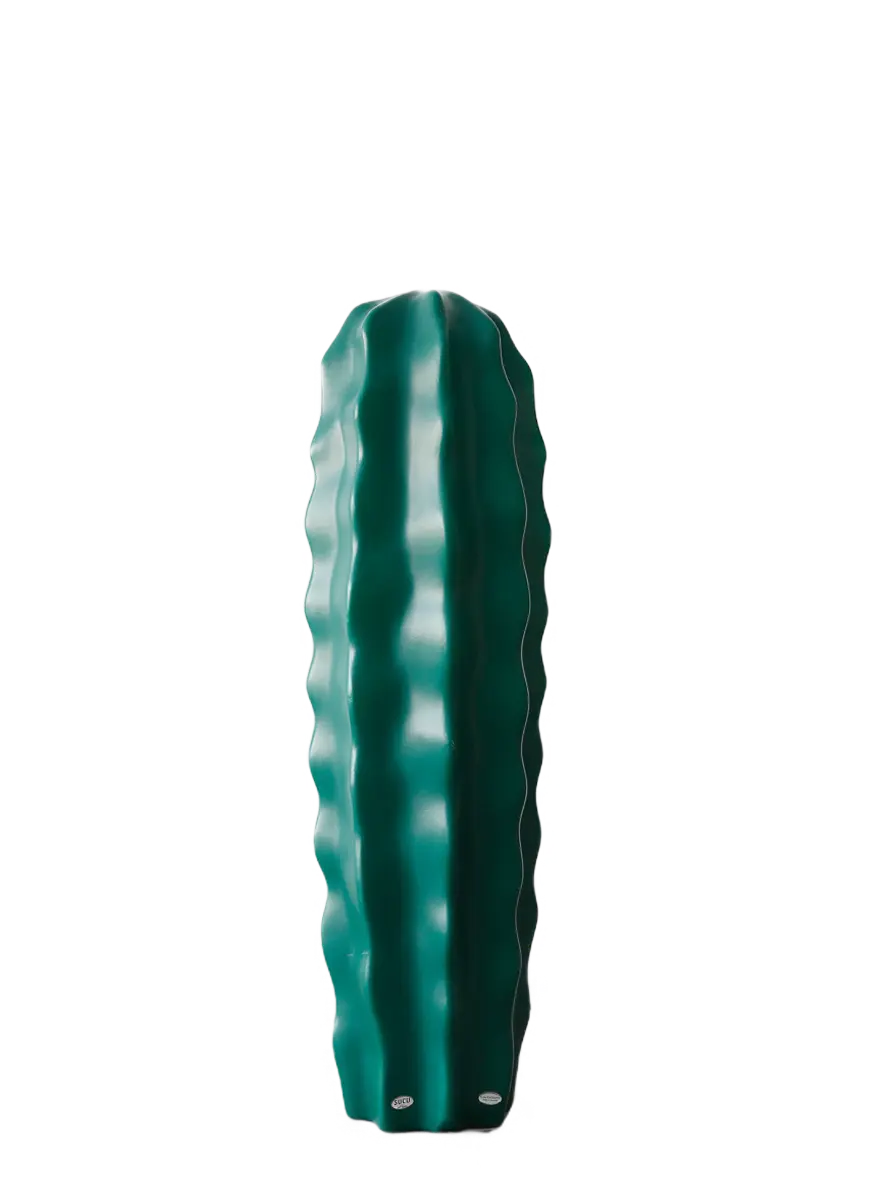 Glossy green cactus-shaped lamp with a wavy surface pattern