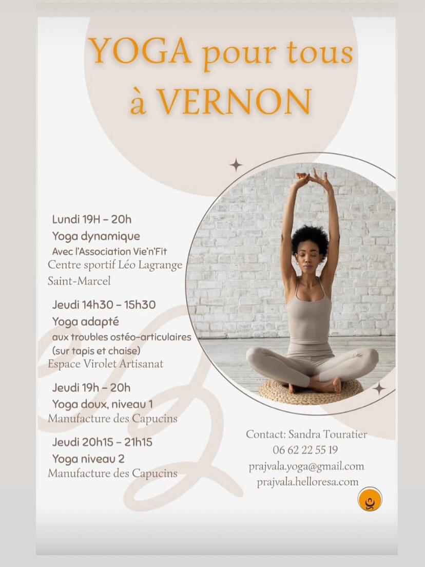 affiche d’un événement de yoga animé par Prajvala Sandra.