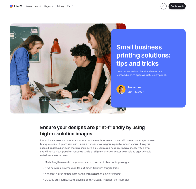 Print X - Blog Posts Page - Printing Services Webflow Template