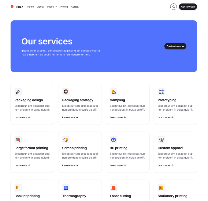 Print X - Services Page - Printing Services Webflow Template