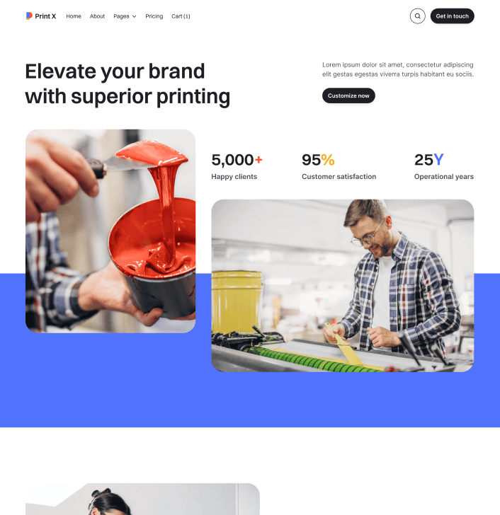 Print X - About Main Page - Printing Services Webflow Template