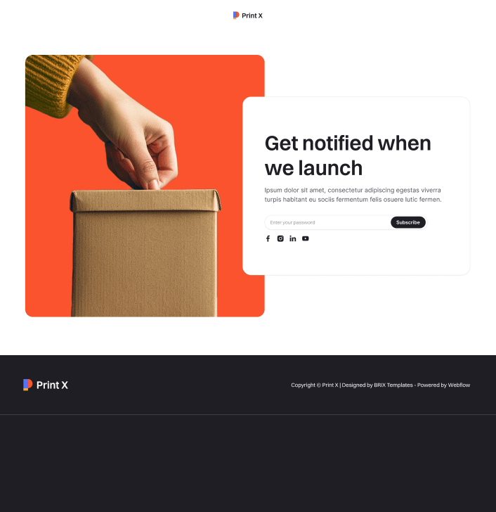 Print X - Coming Soon Main Page - Printing Services Webflow Template