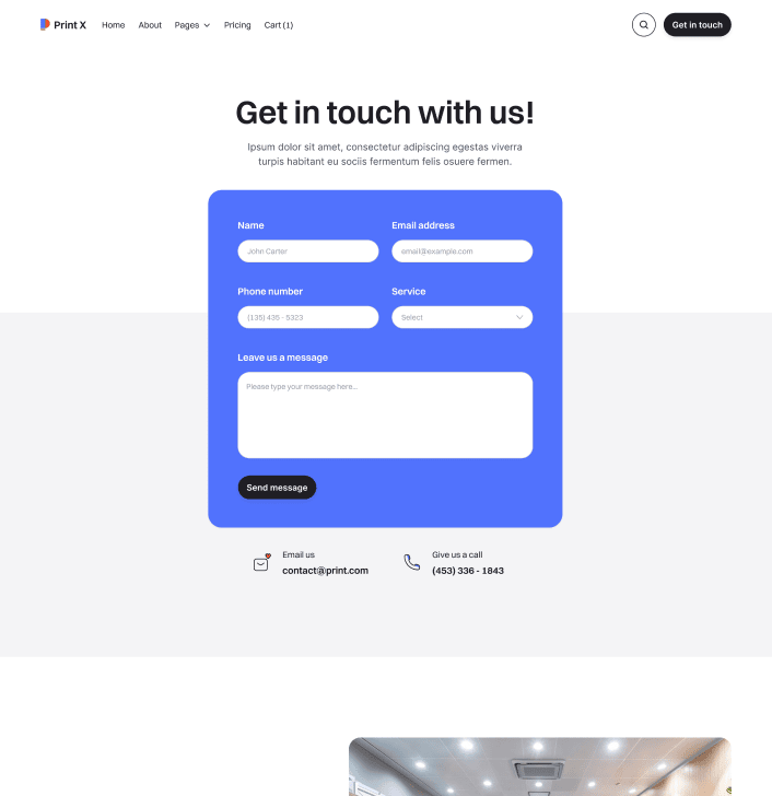 Print X - Contact V1 Main Page - Printing Services Webflow Template