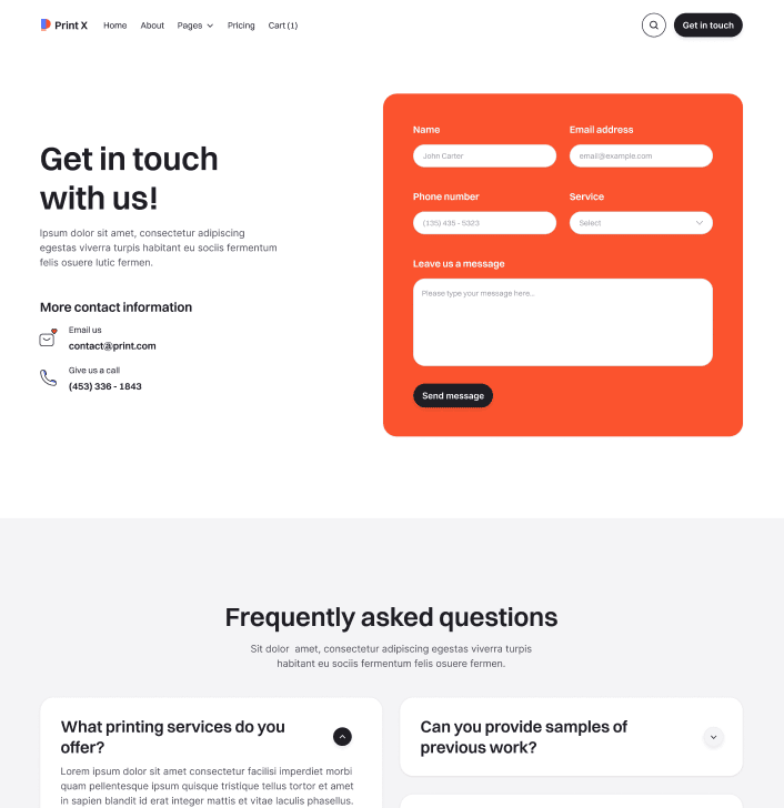 Print X - Contact V2 Main Page - Printing Services Webflow Template