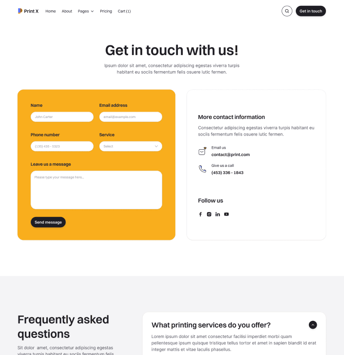 Print X - Contact V3 Main Page - Printing Services Webflow Template