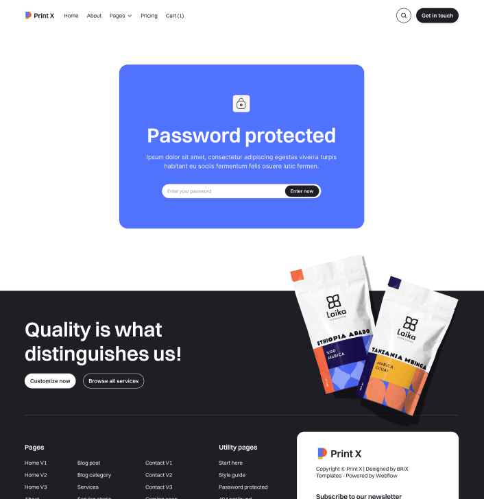 Print X - Password Protected Utility Page - Printing Services Webflow Template