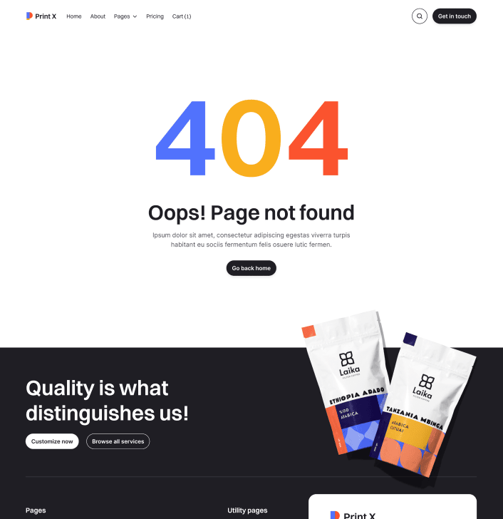 Print X - 404 Not Found Utility Page - Printing Services Webflow Template